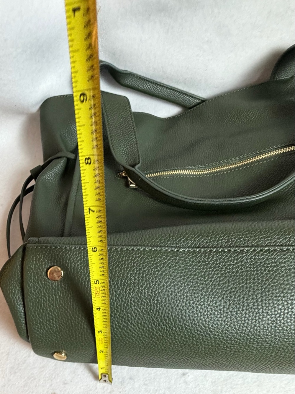 ONE5ONE Large Green Shoulder Tote Bag Gold Hardware Drawstring Sides - Picture 7 of 10